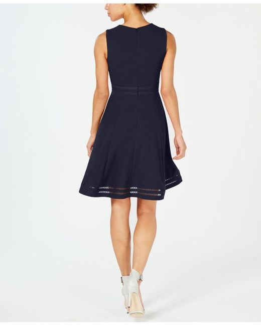 Calvin Klein Illusion trim Fit Flare Dress in Blue Lyst