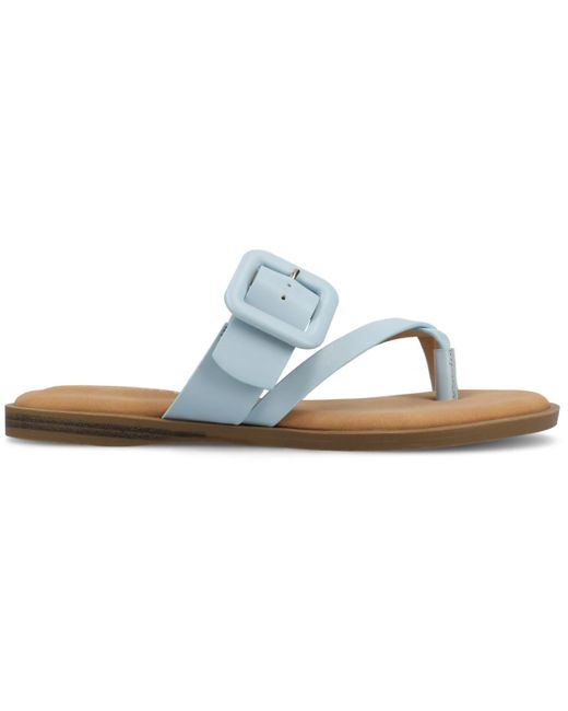 Journee Collection Blue Layra Strappy Buckle Flat Sandals