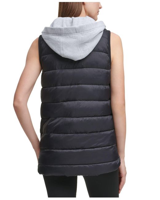 Calvin Klein Performance Cargo Pocket Hooded Puffer Vest in Black | Lyst
