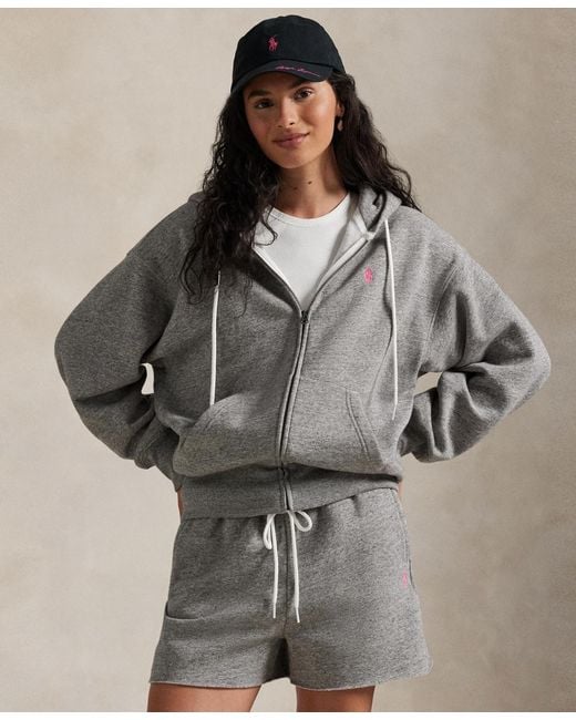 Polo Ralph Lauren Pink Pony Full-zip Hoodie in Gray | Lyst