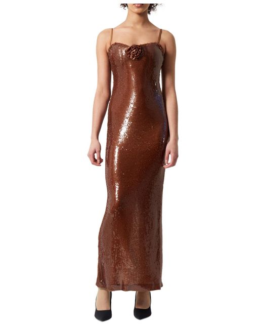 French Connection Brown Beatrice Sequin Strappy Dress
