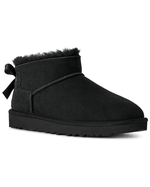 Ugg Black Ultra Mini Bailey Bow Round Toe Booties