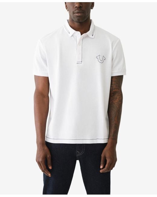 True Religion Black Big T Embro Polo Shirt for men