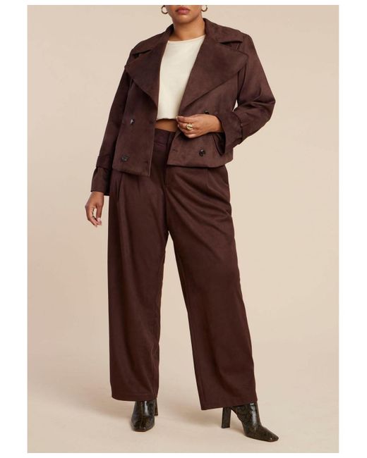 Eloquii Brown Plus Size Cropped Faux Suede Trench Jacket