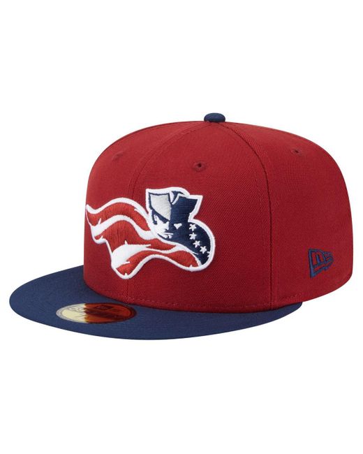 KTZ Red Burgundy/navy Somerset Patriots Authentic Collection 59fifty Fitted Hat for men