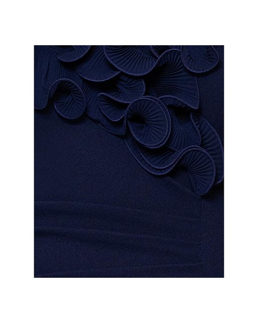 Xscape Blue Plus Size Ruffled Side-slit Evening Gown