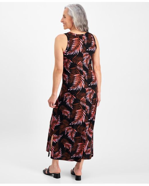 Style & Co. Red Petite Palm Perfection Knit Maxi Dress