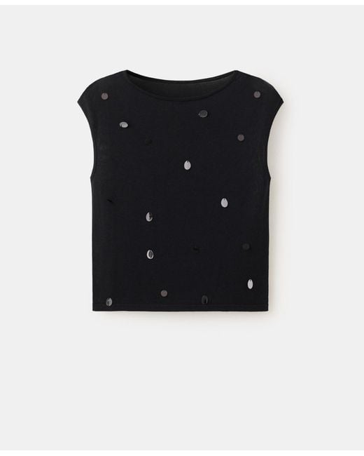 Mango Black Short-sleeve Sequined Top