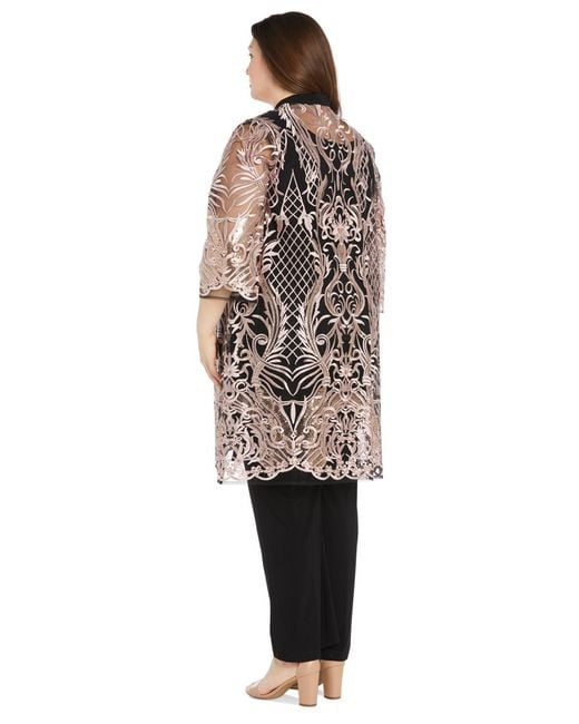 R & M Richards Black Plus Size Embroidered Duster Jacket