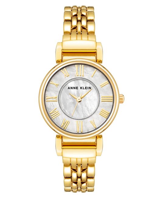 Anne Klein Metallic Quartz Gold-tone Alloy Link And Mother Of Pearl Bracelet Watch