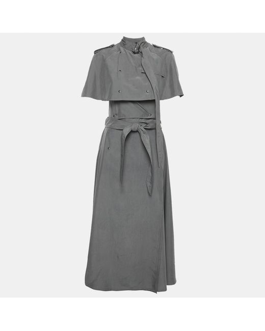 Pre-owned Burberry Gray Grey Taffeta Silk Capelet Trench Dress