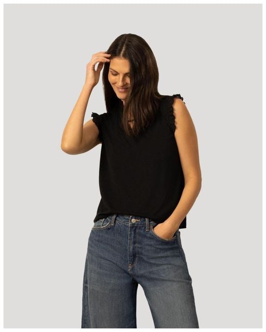 Cable & Gauge Black Eyelet Split Neck Sleeveless Top
