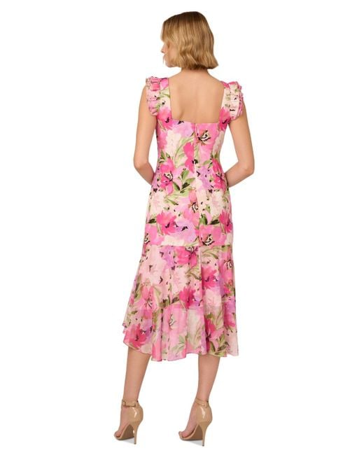 Adrianna Papell Pink Floral-print High-low Midi Dress