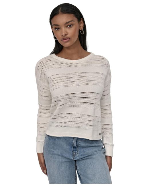 DKNY Blue Petite Crewneck Open-stitch Cotton Sweater