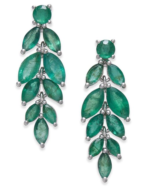 Macy's Green Emerald Vine-inspired Drop Earrings (5-1/4 Ct. T.w.) In Sterling Silver