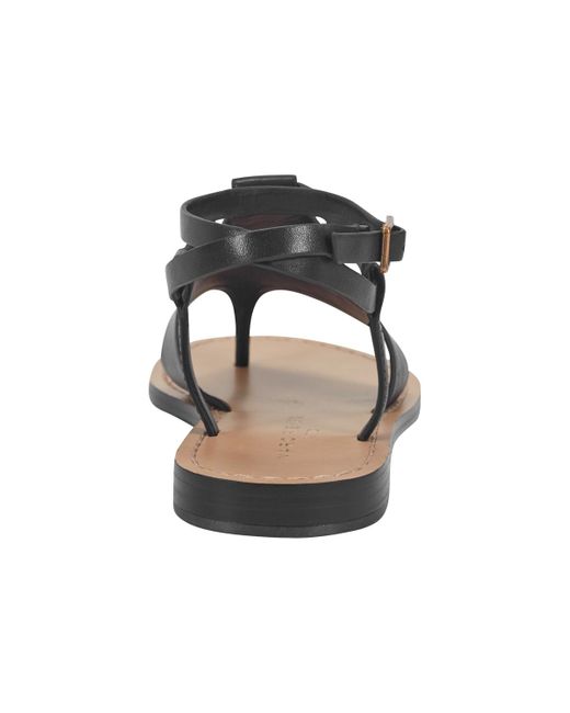 Marc Fisher Black Lille Ankle Strap Flat Thong Sandals