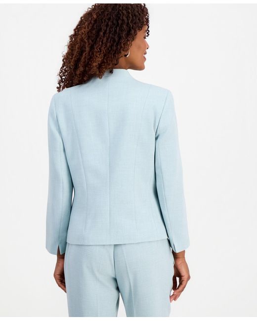 Kasper Blue Collarless Open-front Blazer