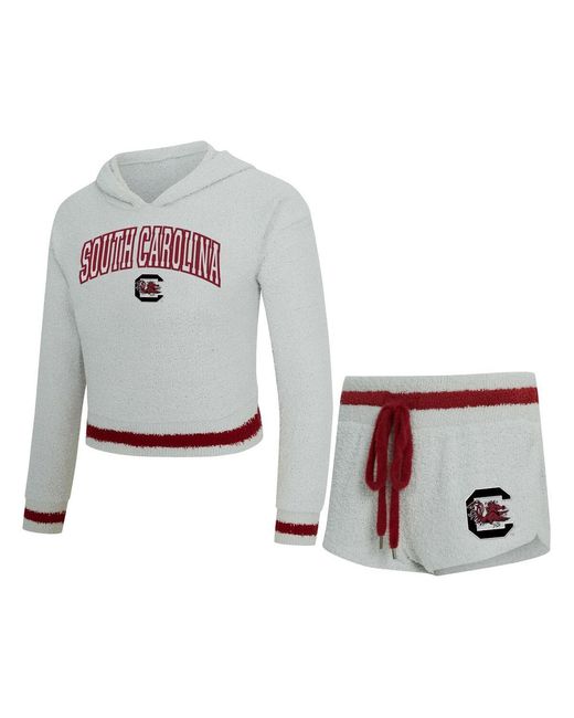 Concepts Sport White 2-piece Gray/garnet South Carolina Gamecocks Whitley Long Sleeve Hoodie Top And Shorts Set