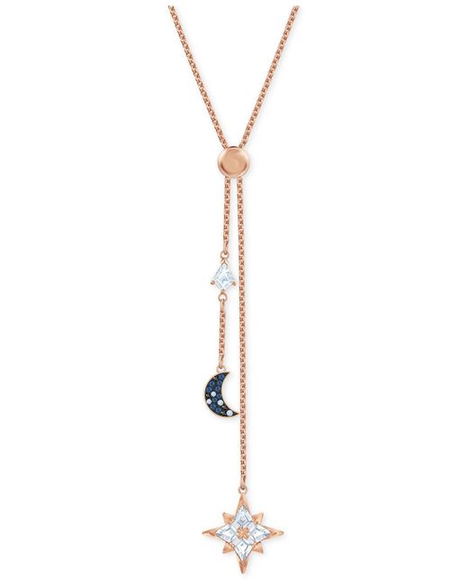 Swarovski Metallic Rose Gold-tone Multi-crystal Celestial Lariat Necklace, 16-1/2" + 2" Extender