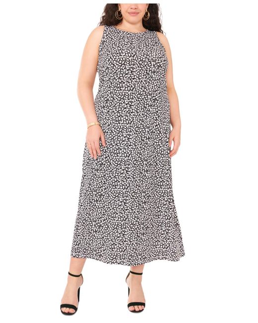 Vince Camuto Gray Plus Size Crewneck Printed Sleeveless Maxi Dress