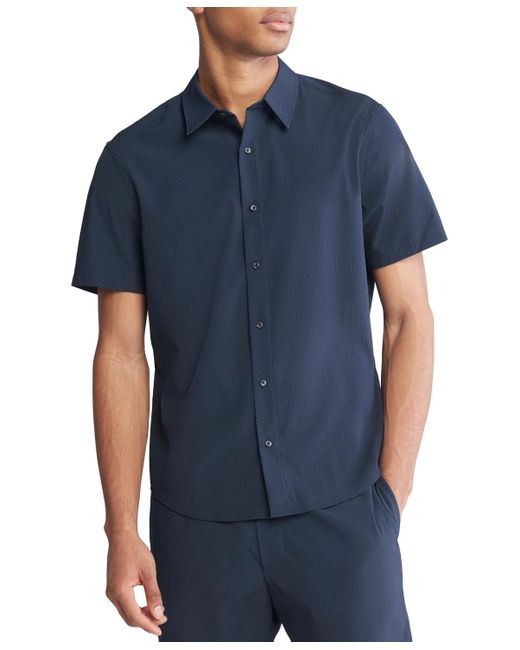 Calvin Klein Blue Short Sleeve Seersucker Button-front Shirt for men