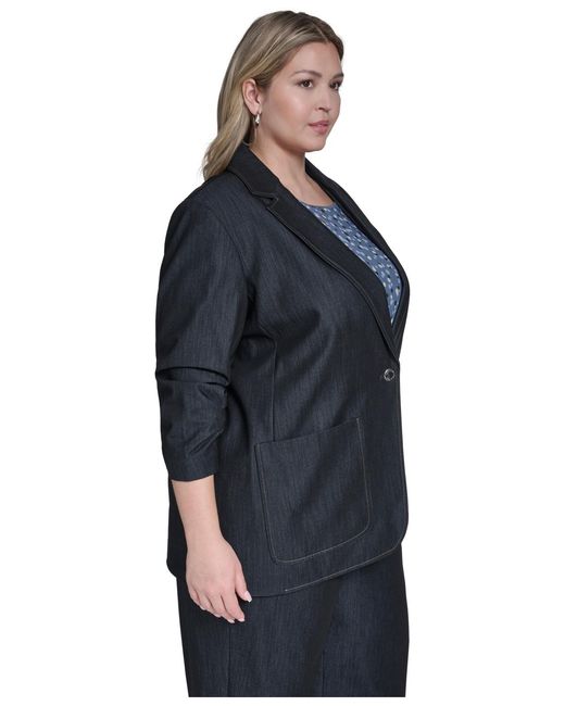 Calvin Klein Blue Plus Size Notch Collar Jacket