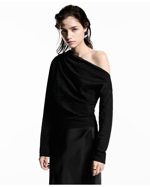 Mango Black Asymmetrical Sequined Blouse