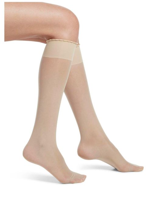 Hue Synthetic Graduated Compression Sheer Knee High Socks in Cream