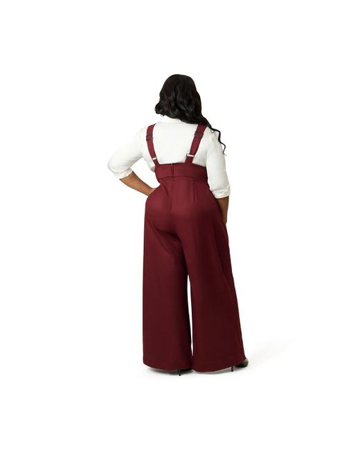 Unique Vintage Purple Plus Size Wide Leg Rochelle Suspender Pants