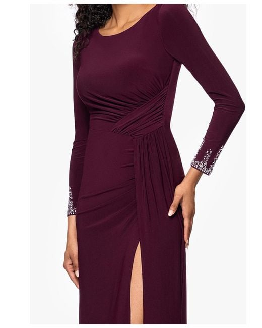 Betsy & Adam Purple Â Long Sleeve Beaded Cuff Dress