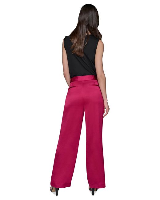 Karl Lagerfeld Red Mid-rise Wide-leg Satin Pants
