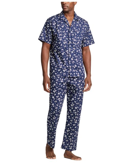 Polo Ralph Lauren Blue Cotton Notched-collar Pajama Shirt for men
