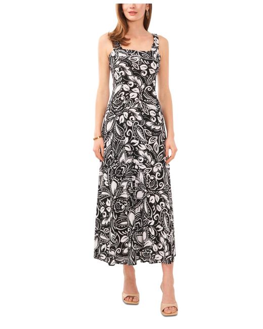 Vince Camuto Black Printed Smocked Back Tiered Sleeveless Maxi Dress