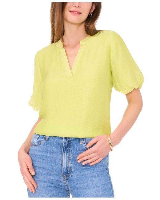 Vince Camuto Yellow Split-neck Puff Sleeve Top