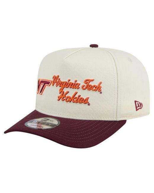 KTZ White Cream/maroon Virginia Tech Hokies Vintage Chainstitch 9fifty A-frame Snapback Hat for men