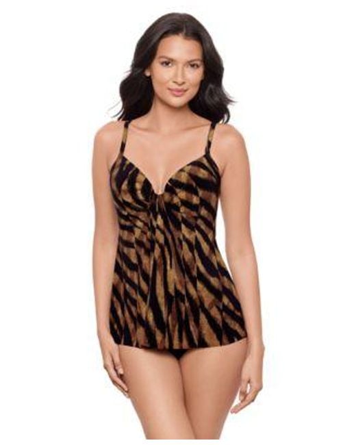 Miraclesuit Black Raya De Safari Marina Underwire Tankini Top High Waist Tummy Control Bikini Bottoms
