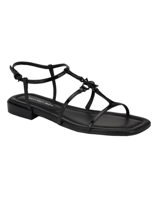 Calvin Klein Black Sindy Square Toe Strappy Flat Sandals