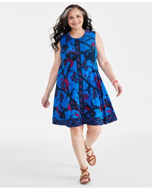 Style & Co. Blue Plus Size Printed Sleeveless Flip Flop Dress