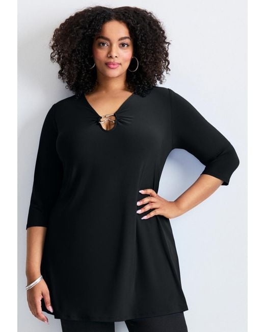 Avenue Black Plus Size Ring Detail Tunic Top