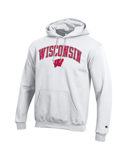 Champion White Wisconsin Badgers Arched Logo Fleece Pullover Hoodie for men