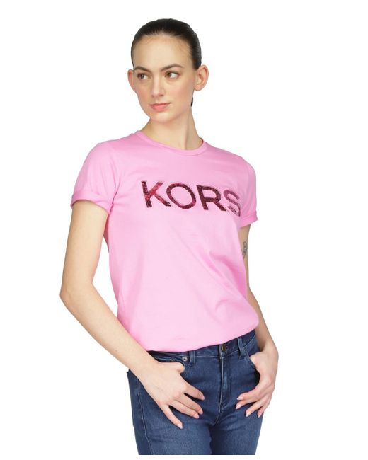 Michael Kors Pink Michael Cotton Sequin Logo T-shirt