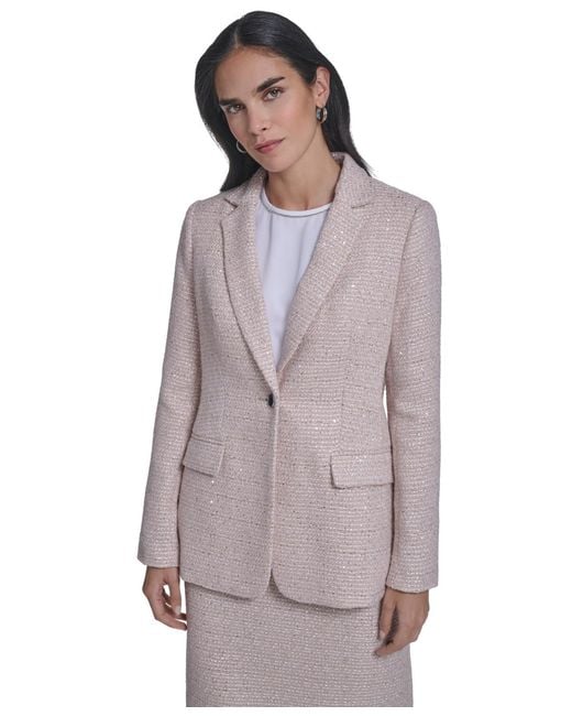Calvin Klein Purple Petite One-button Tweed Jacket