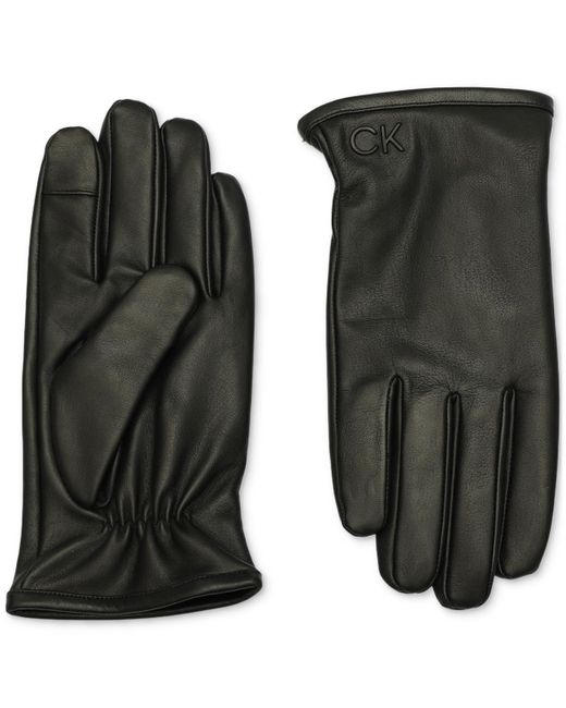 Calvin Klein Gray Injected Leather Gloves for men