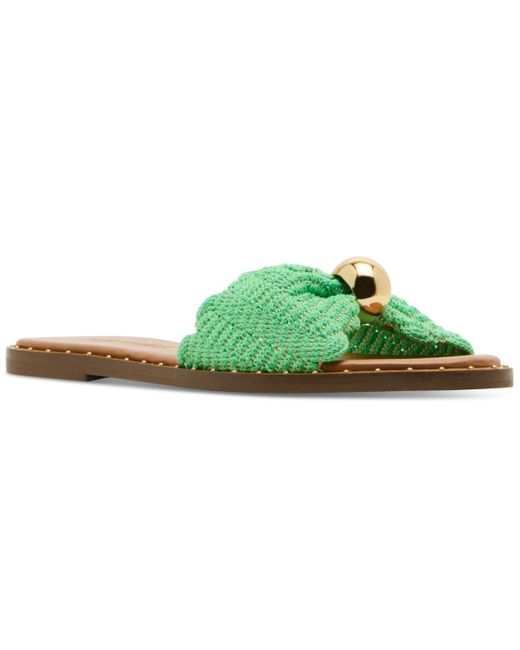 Steve Madden Green Dipsy Knotted Embellished Slide Sandals