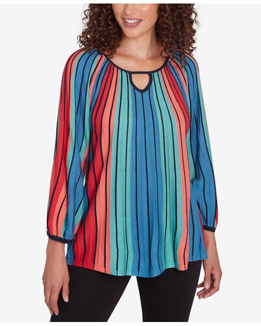Ruby Rd Blue Petite Ballet Neck Gored Stripe Sweater