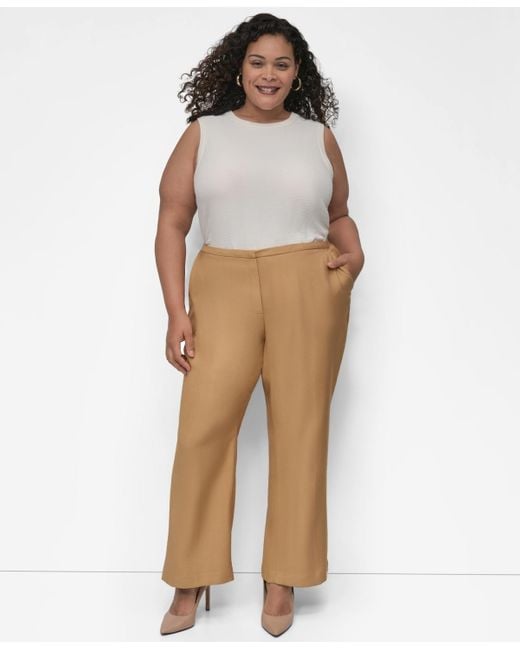 DKNY Natural Plus Size Sueded Canvas High-rise Pants