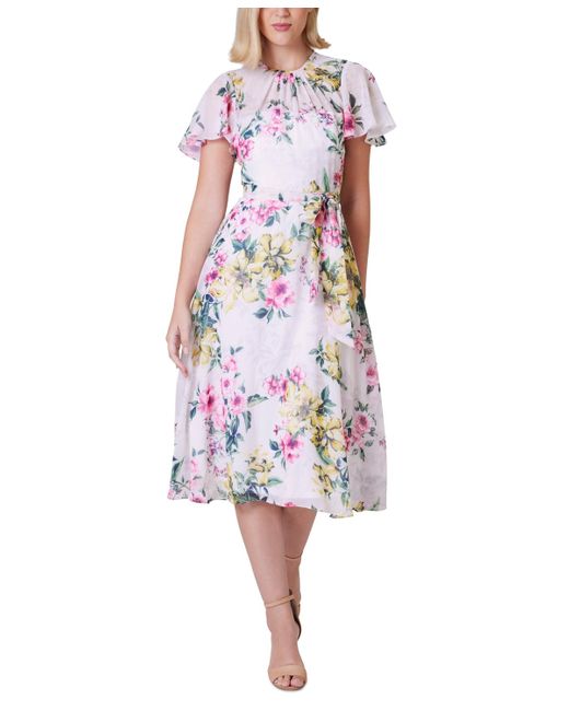 Jessica Howard White Printed Chiffon Midi Dress