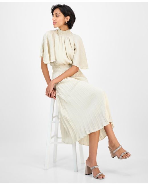 Julia Jordan Natural Pleated Smocked Dress