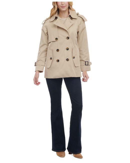 London Fog Hooded Double-breasted Trench Coat in Natural | Lyst
