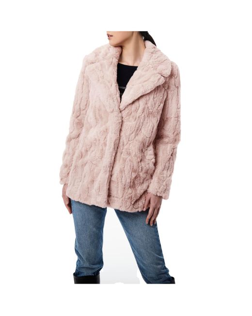 Bernardo Pink Textured Faux Fur Mid Length Jacket